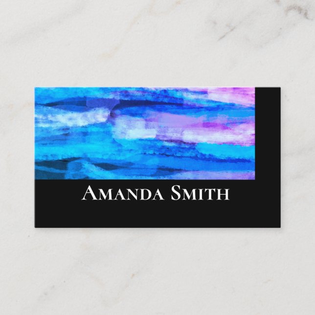 Carte De Visite aquarelle artistique moderne et audacieuse bleu et (Devant)