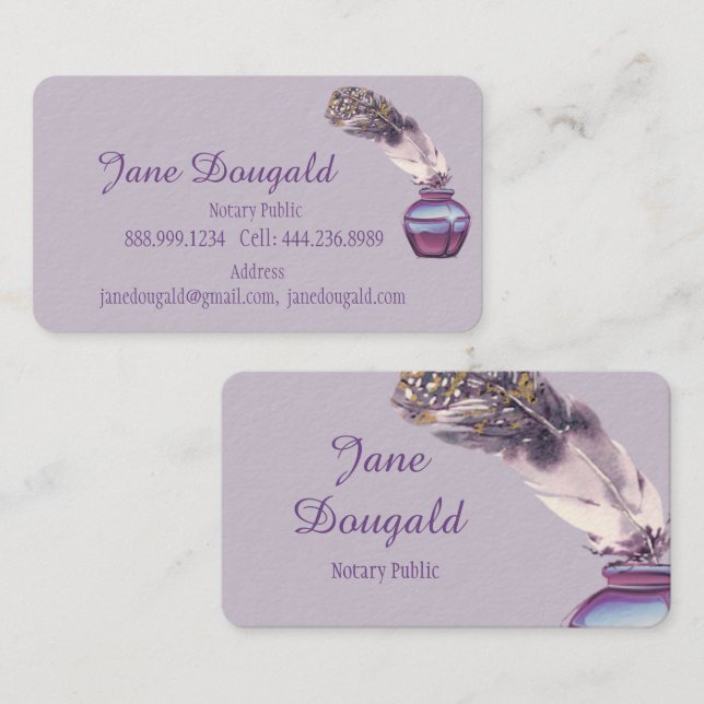 Carte De Visite Aquarelle Artistique Plume Stylo Notaire classique (Devant / Derrière)