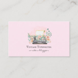 Carte De Visite Aquarelle Auteur Blogger Typewriter rose