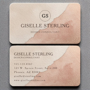 Carte De Visite Aquarelle Beige Bleu Or rose Élégant Moderne