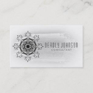 Carte De Visite Aquarelle blanche et noire Damask Plaque simple