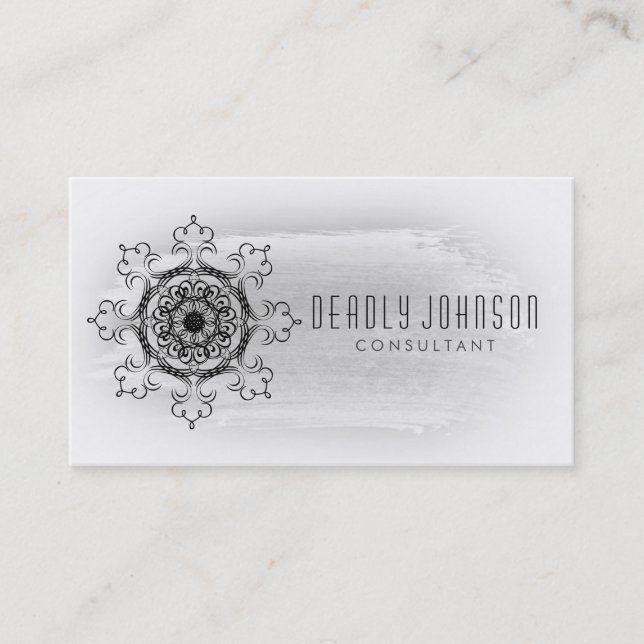 Carte De Visite Aquarelle blanche et noire Damask Plaque simple (Devant)