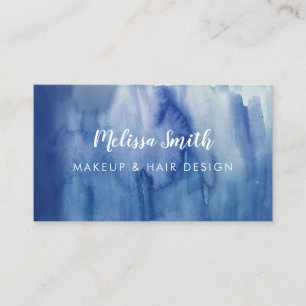 Carte De Visite Aquarelle bleu Abstrait Maquillage Artiste Salon d