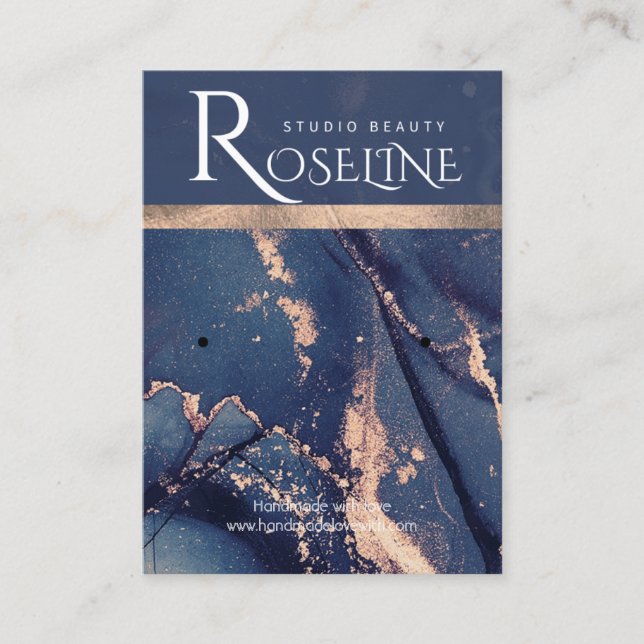 Carte De Visite Aquarelle bleu clair rose ornement de bijoux en or (Devant)