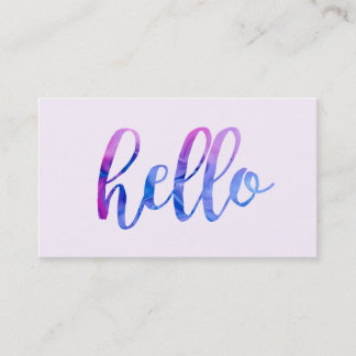 Carte De Visite Aquarelle bleu créatif violet Hello Typographie