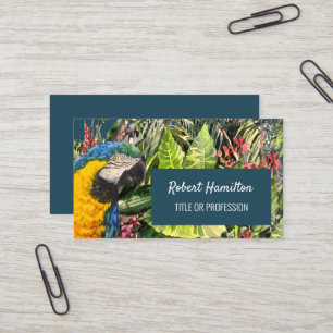 Carte De Visite Aquarelle bleu et or macaw