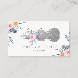 Carte De Visite aquarelle bleu foncé fleurs violon