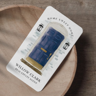 Carte De Visite Aquarelle bleu marine Agent immobilier de porte av