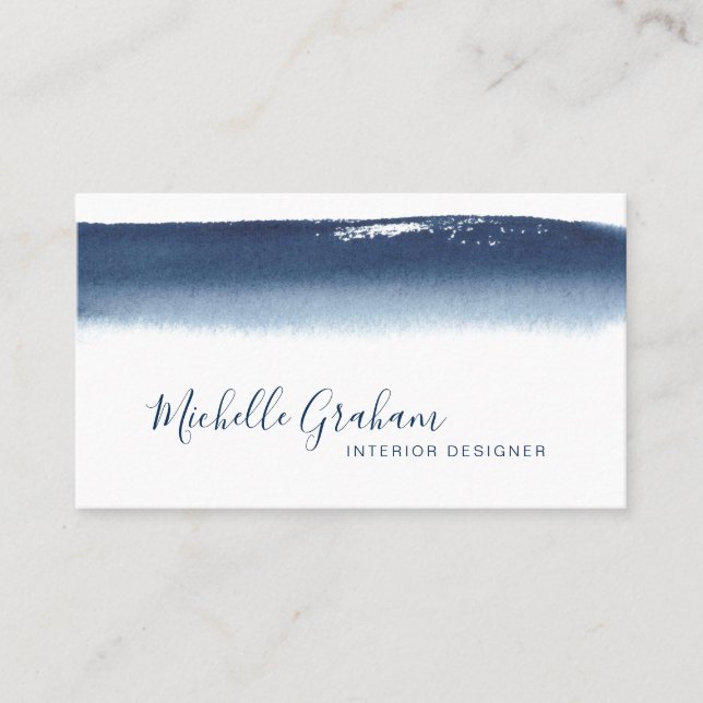 Carte De Visite Aquarelle bleu marine simple (Devant)