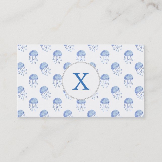 Carte De Visite aquarelle bleu méduse conception de plage (Devant)