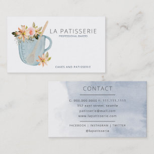 Carte De Visite Aquarelle bleu moderne Floral boulangerie pâtisser