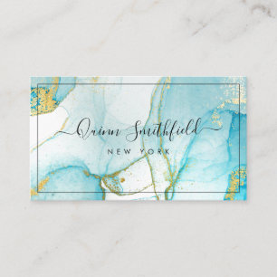 Carte De Visite Aquarelle bleu or