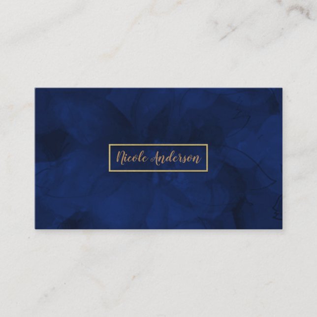 Carte De Visite Aquarelle bleu or verre floral élégant moderne (Devant)