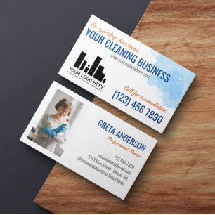 Carte De Visite Aquarelle bleu orange Votre service de nettoyage d