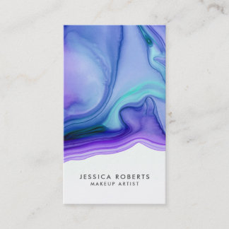 Carte De Visite Aquarelle bleu violet Agate Artiste maquillage