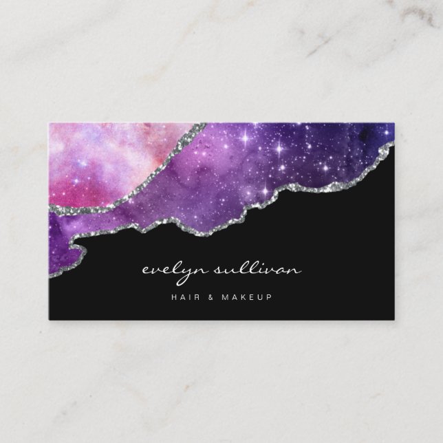 Carte De Visite aquarelle bleu violet rose sur noir (Devant)