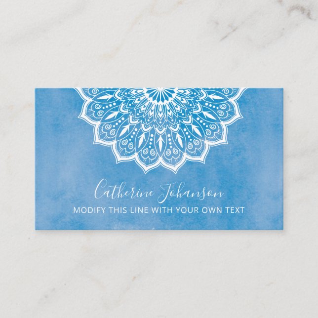 Carte De Visite Aquarelle bleu yoga, mandala dessinée à la main  (Devant)