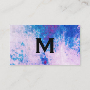 Carte De Visite Aquarelle bleue chic violet avec monogramme