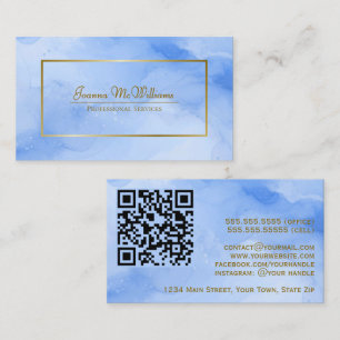 Carte De Visite Aquarelle bleue et code QR professionnel Gold