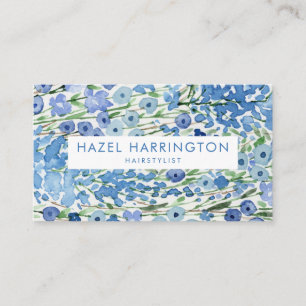 Carte De Visite Aquarelle bleue scannable QR Code personnalisé Flo