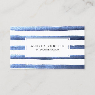 Carte De Visite Aquarelle Blue Stripes Motif Professionnel