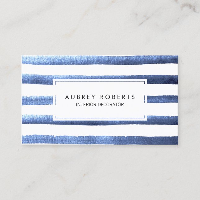 Carte De Visite Aquarelle Blue Stripes Motif Professionnel (Devant)