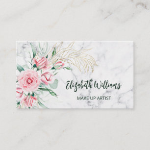 Carte De Visite Aquarelle Blush Floral Marbre Code QR