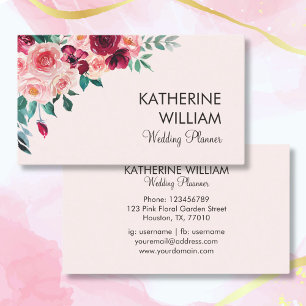 Carte De Visite Aquarelle Bohème Rose Florale Rose Bourgogne
