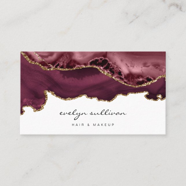 Carte De Visite aquarelle bordeaux agate salon de beauté (Devant)