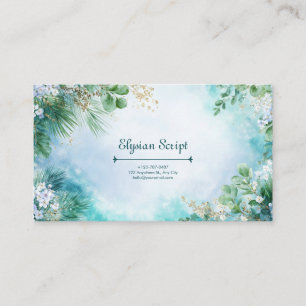 Carte De Visite Aquarelle botanique florale or turquoise