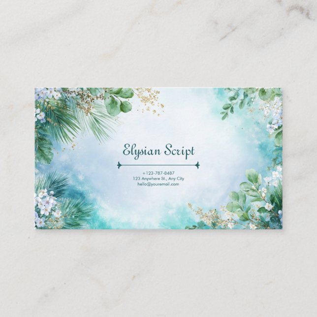 Carte De Visite Aquarelle botanique florale or turquoise (Devant)