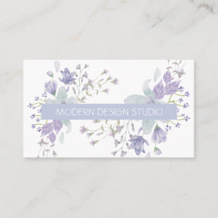 Carte De Visite Aquarelle botanique rétro florale bleu lilas pouss