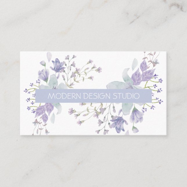 Carte De Visite Aquarelle botanique rétro florale bleu lilas pouss (Devant)