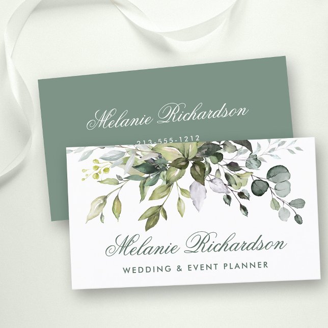 Carte De Visite Aquarelle Botanique Vert Or Sage Vert (Customize to change text size, color or text style.)