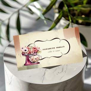 Carte De Visite Aquarelle Boulangerie Pâtisserie Floral Rouge Rétr