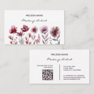 Carte De Visite Aquarelle Bourgogne Fleurs rouges