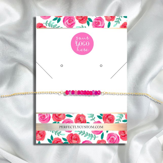 Carte De Visite Aquarelle brillante Fleurs collier boucles d'oreil (Bright Watercolor Flowers necklace earrings B Business Card #necklace #zazzlemade #watercolorflowers)