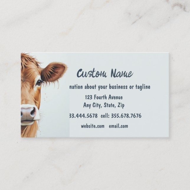 Carte De Visite Aquarelle Brown Vache ferme Animal art (Devant)