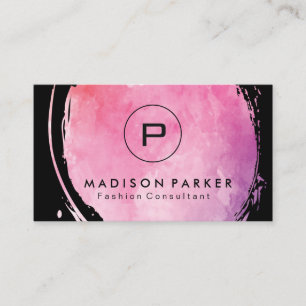 Carte De Visite Aquarelle chic contemporaine brossée avec Monogram