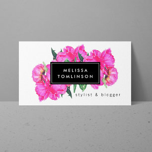 Carte De Visite Aquarelle claire Peonies roses Bouquet floral