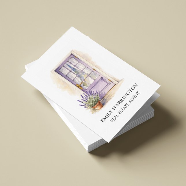 Carte de visite aquarelle code QR porte lavande Ag (Créateur téléchargé)