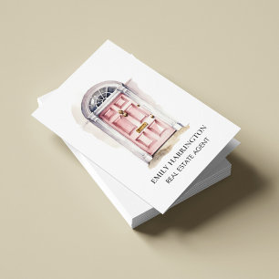 Carte de visite aquarelle Code QR Porte Rose Agent