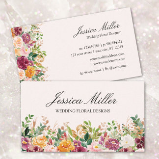 Carte De Visite Aquarelle Coloré Rose Fleur Jardin Floral