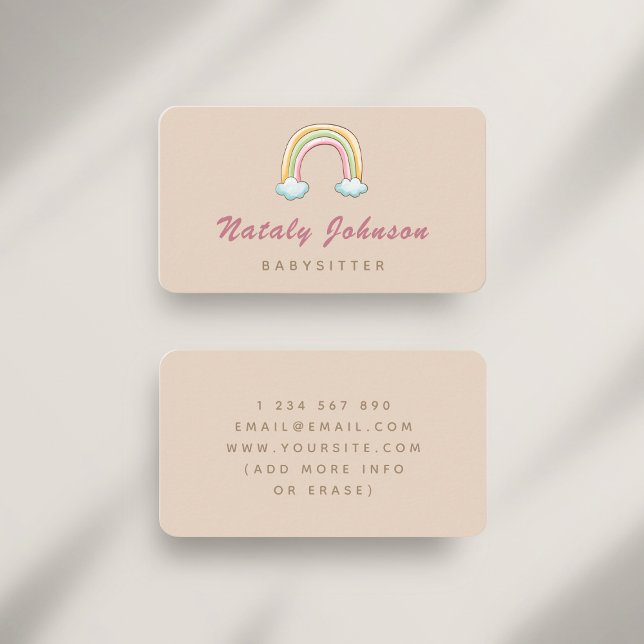 Carte De Visite Aquarelle colorée Rainbow Babysitter Nanny Cream (Créateur téléchargé)