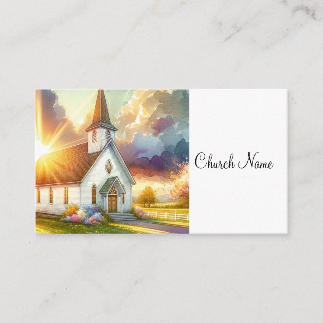 Carte De Visite Aquarelle Country White Church (Devant)