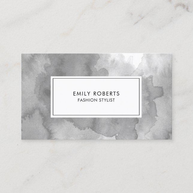 Carte De Visite Aquarelle Créative Abstraite Gris Élégant (Devant)