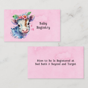 Carte De Visite Aquarelle Cute Cow Rose Girl Registre bébé