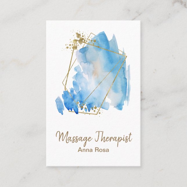 Carte De Visite Aquarelle d'abrégé sur bleu de massage de Reiki (Devant)