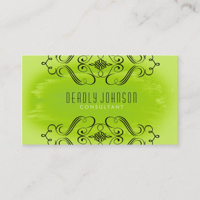 Carte De Visite Aquarelle Damas Vert Simple (Devant)