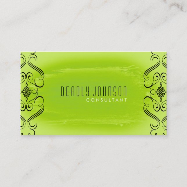 Carte De Visite Aquarelle Damask Simple Splatter Green Nature (Devant)